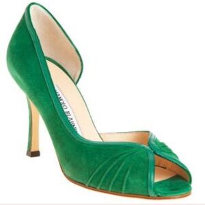 Gorgeous Manolo Blahnik “Deci” Green Peep-Toe Heels size 36 w dust bag EUC